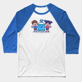 Cute Boy And Girl With Hand Sanitizer Bottle Baseball T-Shirt